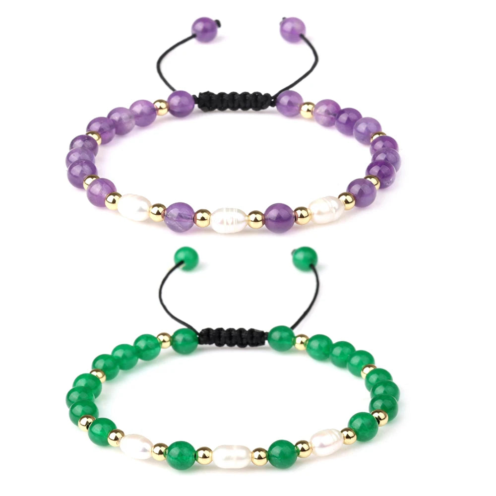 Natural Stone Pearl Bracelet Amethyst Multicolor Crystal Adjustable Bracelet