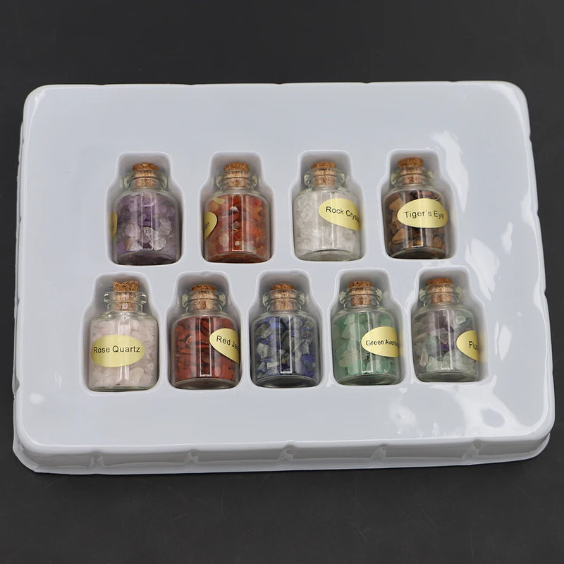 Natural Stone Drifting Bottle Crystal Gravels Amethyst Charms 9Pcs