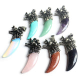 Stone Wolf Tooth Pendant Necklace Dragon Head Charm Jewelry