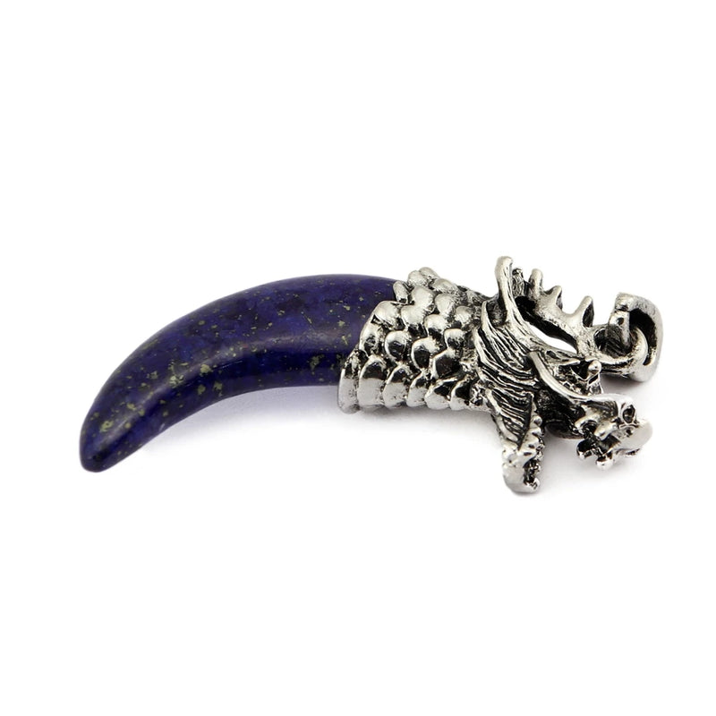 Stone Wolf Tooth Pendant Necklace Dragon Head Charm Jewelry