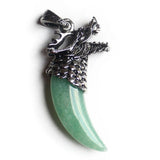 Stone Wolf Tooth Pendant Necklace Dragon Head Charm Jewelry