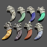 Stone Wolf Tooth Pendant Necklace Dragon Head Charm Jewelry