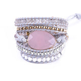 Natural Stone Women Gemstone Wrap Bracelets Pink Water Drop