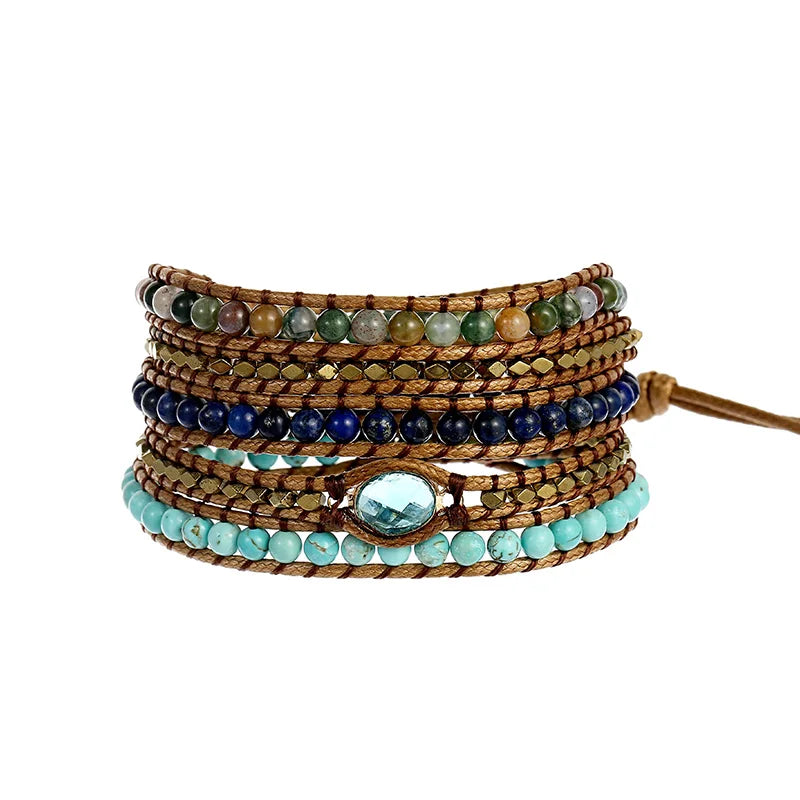 Stone Wrap Bracelet Turquoises Agates Beads for Women Crystal Jewelry