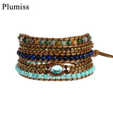 Stone Wrap Bracelet Turquoises Agates Beads for Women Crystal Jewelry