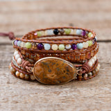 Natural Stone Wrap Bracelet Boho Style Braid Leather Jewelry