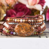 Natural Stone Wrap Bracelet Boho Style Braid Leather Jewelry