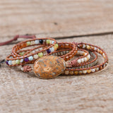 Natural Stone Wrap Bracelet Boho Style Braid Leather Jewelry