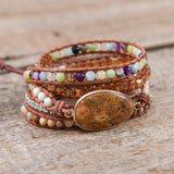 Natural Stone Wrap Bracelet Boho Style Braid Leather Jewelry