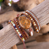 Natural Stone Wrap Bracelet Boho Style Braid Leather Jewelry