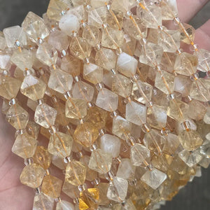 Citrine Beads 10mm Faceted Rhombus Shape Gemstone Crystal Beads 15'' Strand