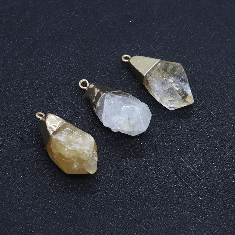 Natural Stone Yellow Crystal Pendant Earrings Necklace Set