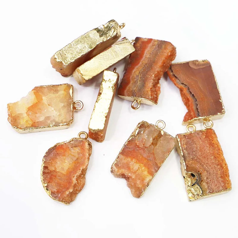 Yellow Crystal Tooth Cluster Pendants Rough Charms 6Pcs