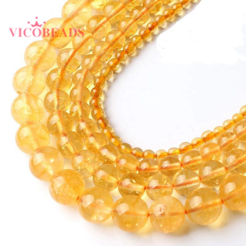 Yellow Quartz Citrines Round Smooth Beads 6-12mm 15 Inches