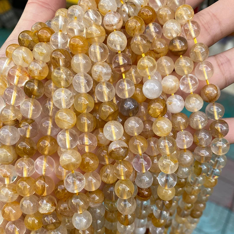 Yellow Quartz Crystal Round Beads 6-12mm for Jewelry Making DIY