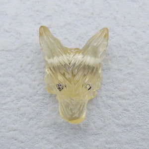 Yellow Quartz Carved Wolf Head Pendant Necklace