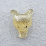Yellow Quartz Carved Wolf Head Pendant Necklace