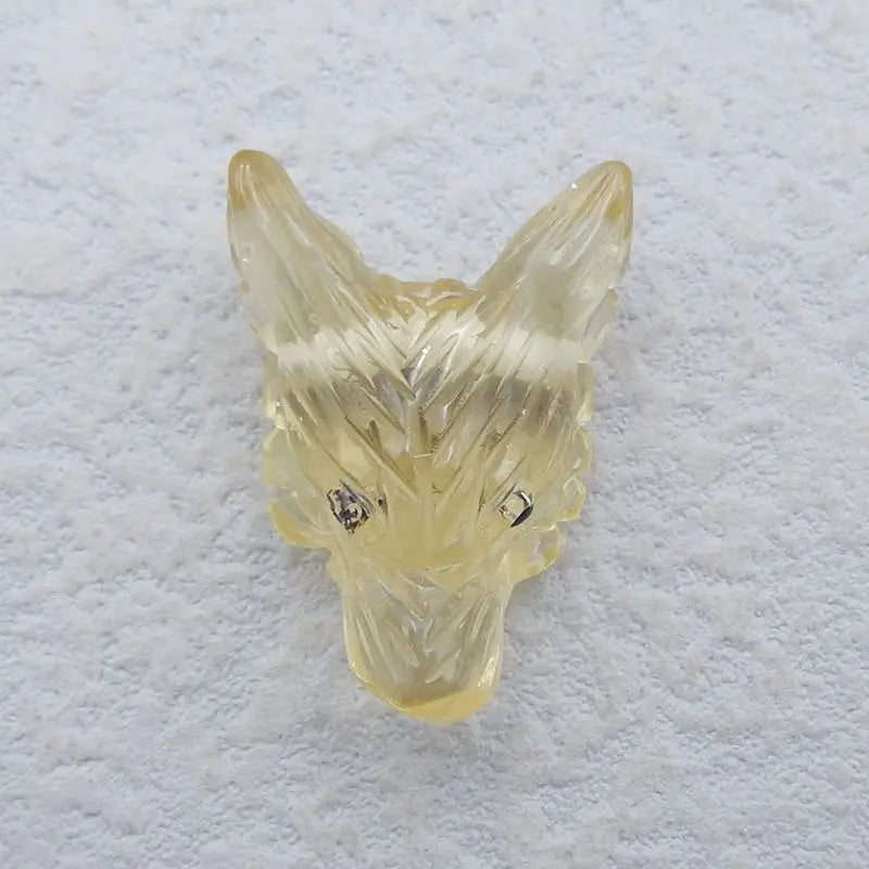 Yellow Quartz Carved Wolf Head Pendant Necklace