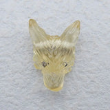 Yellow Quartz Carved Wolf Head Pendant Necklace