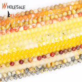 Yellow Quartz Jades Jaspers Matte Faceted Crystal Round Beads