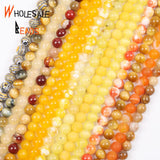 Yellow Quartz Jades Jaspers Matte Faceted Crystal Round Beads