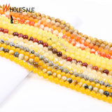 Yellow Quartz Jades Jaspers Matte Faceted Crystal Round Beads