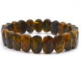 Yellow Tiger Eye Bracelet Elastic Cord Faceted 8x14mm