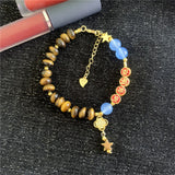 Yellow Tiger Eye Stone Abacus Shape Pendant Bracelet 7.5inch Y859