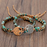 Natural Stone Yoga Wrap Bracelets Tree of Life Charm African Jasper