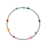 Natural Stone & Silver Beads Bracelet 925 Sterling Silver Round Ball
