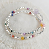 Natural Stone & Silver Beads Bracelet 925 Sterling Silver Round Ball