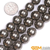 Irony Gray Pyrite Round Beads 15 inch Strand 6mm 8mm
