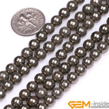 Irony Gray Pyrite Round Beads 15 inch Strand 6mm 8mm