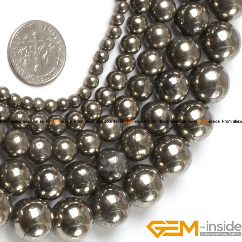 Irony Gray Pyrite Round Beads 15 inch Strand 6mm 8mm