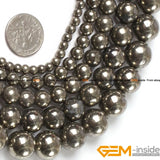 Irony Gray Pyrite Round Beads 15 inch Strand 6mm 8mm