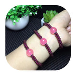 Pink Chalcedony Charm Bracelet Garnet Beads Braided Yoga Jewelry