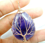Purple Quartz Abalone Shell Pendant Tree of Life Necklace