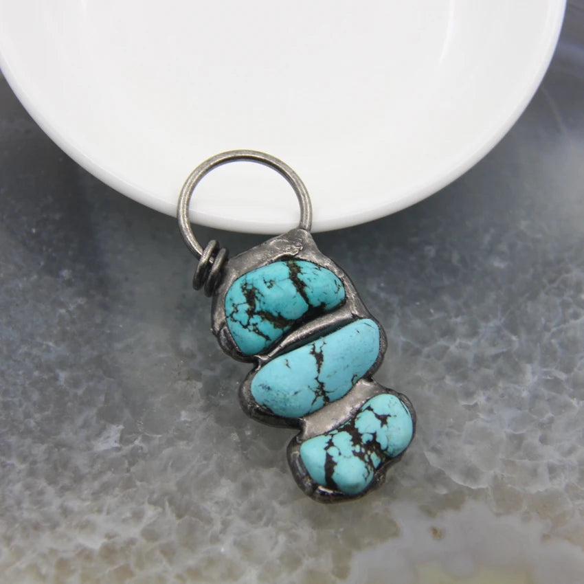 Vintage Quartz Pendant Natural Stone Turquoise Necklace DIY Jewelry