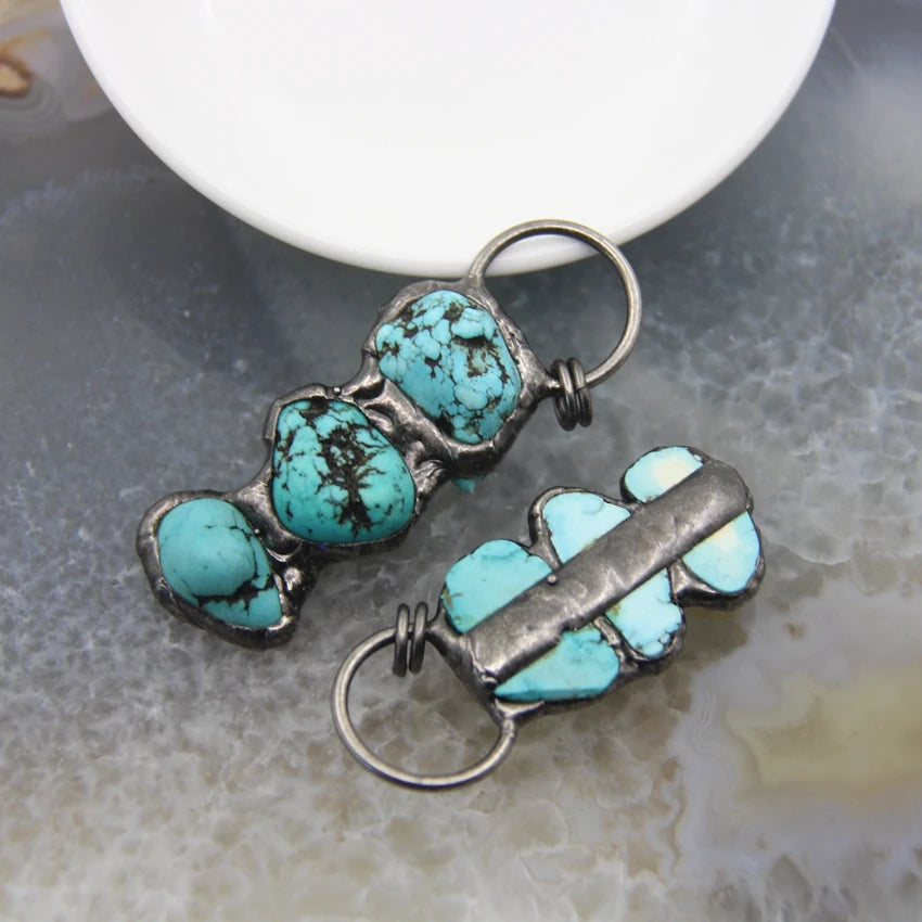 Vintage Quartz Pendant Natural Stone Turquoise Necklace DIY Jewelry