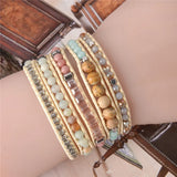 Natural Stones Charm 5 Strands Wrap Bracelet Boho Women Leather Drop
