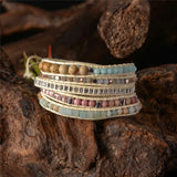 Natural Stones Charm 5 Strands Wrap Bracelet Boho Women Leather Drop