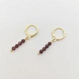Genuine Faceted Garnet Bar Earrings 14K Filled Hoops Dangle Boho Gift