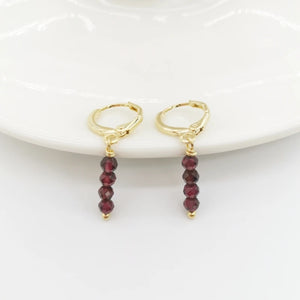 Genuine Faceted Garnet Bar Earrings 14K Filled Hoops Dangle Boho Gift