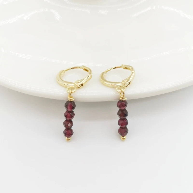 Genuine Faceted Garnet Bar Earrings 14K Filled Hoops Dangle Boho Gift