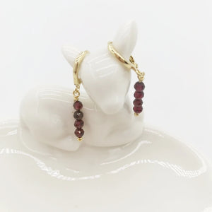 Genuine Faceted Garnet Bar Earrings 14K Filled Hoops Dangle Boho Gift