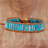 Natural Stones Leather Wrap Bracelets Jaspers Chain Cuff Bangles Bohemian