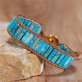 Natural Stones Leather Wrap Bracelets Jaspers Chain Cuff Bangles Bohemian