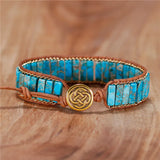 Natural Stones Leather Wrap Bracelets Jaspers Chain Cuff Bangles Bohemian