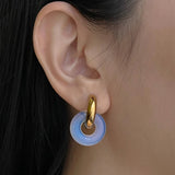 Pink Crystal Stone Pendant Hoop Earrings Set
