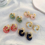 Pink Crystal Stone Pendant Hoop Earrings Set